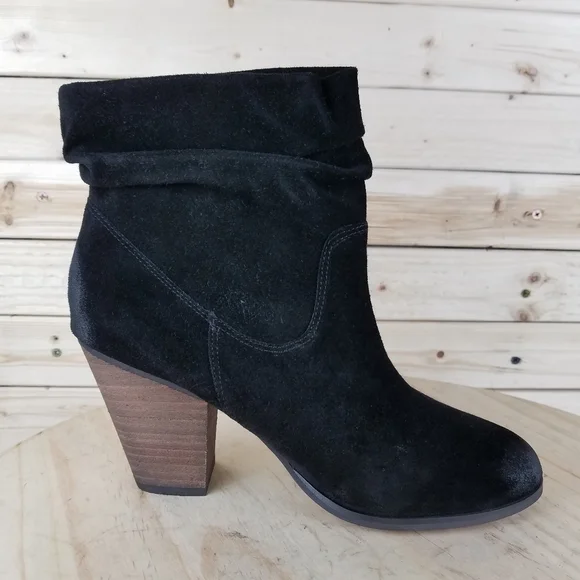 Distressed Western Biker 9 US Black Suede/Leather Slouch Heeled Bootie Boots NEW - Picture 8 of 14